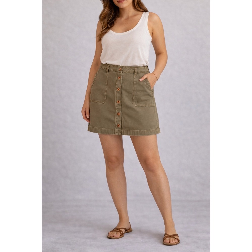 Pilcro Anthropologie Olive Utility Button Front A Line Mini Skirt Size 10